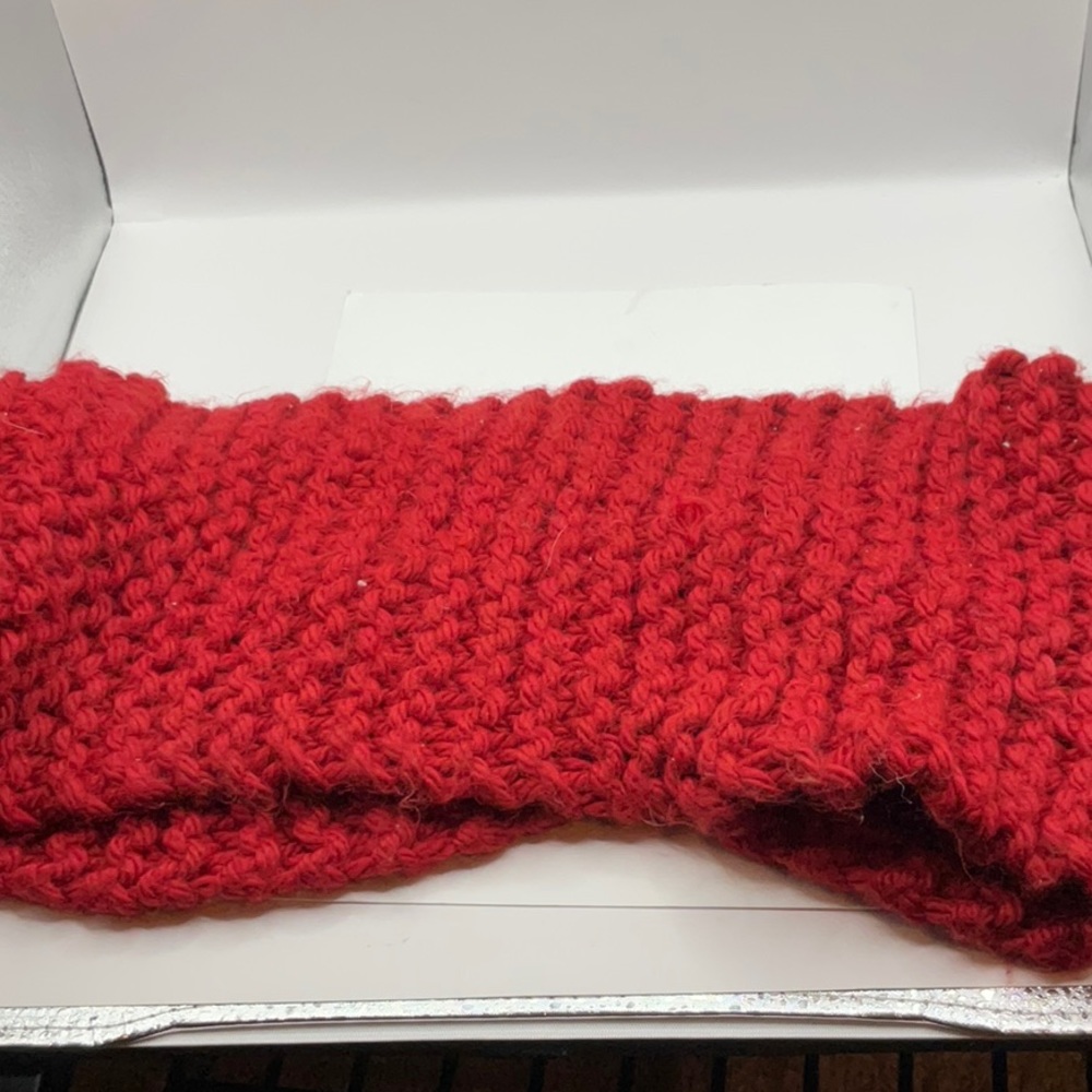 Red knit infinity scarf